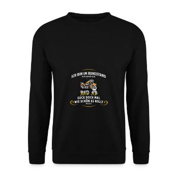 Rentner Shirt Motorradfahrer Biker Ruhestand - Unisex Pullover - Schwarz - Vorne - Alina (178cm) & Michal (187cm)