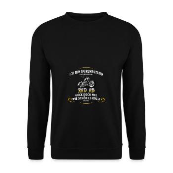 Rentner Motorrad Biker Spruch Ruhestand - Unisex Pullover - Schwarz - Vorne - Alina (178cm) & Michal (187cm)