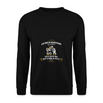 Biker Ruhestand Motorrad Lustige Geschenkidee - Unisex Pullover - Schwarz - Vorne - Alina (178cm) & Michal (187cm)