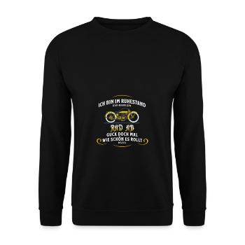 Motorrad Rentner Lustig Biker Ruhestand Geschenk - Unisex Pullover - Schwarz - Vorne - Alina (178cm) & Michal (187cm)