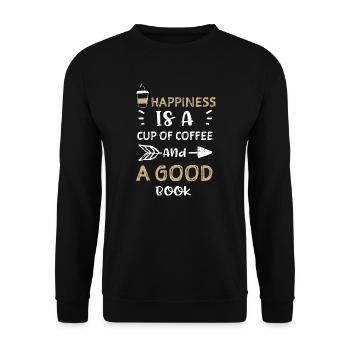 Happiness Is A Cup Of Coffee And... - Unisex Pullover - Schwarz - Vorne - Alina (178cm) & Michal (187cm)