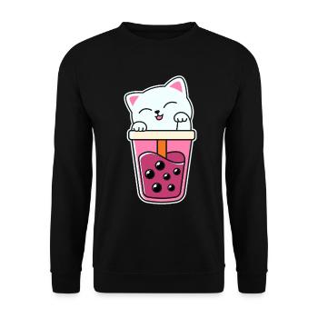 Süße Katze Kätzchen trinkt Boba Tea Bubble Tea - Unisex Pullover - Schwarz - Vorne - Alina (178cm) & Michal (187cm)