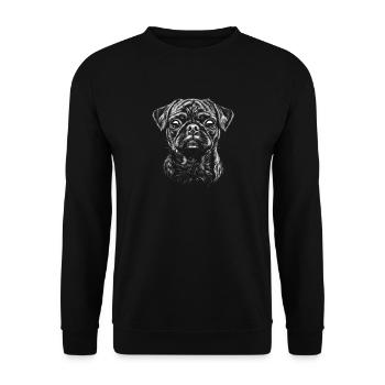 Mops Portrait Hunde Hund - Unisex Pullover - Schwarz - Vorne - Alina (178cm) & Michal (187cm)