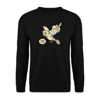 Fuck You böse wütend frech Vogel Piep Tier lustig - Unisex Pullover - Schwarz - Vorne - Alina (178cm) & Michal (187cm)