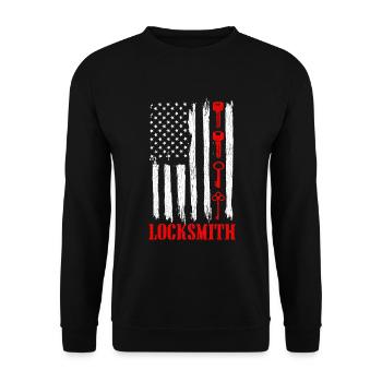 Schlüssel mit USA-Flagge - Schlosserei - Unisex Pullover - Schwarz - Vorne - Alina (178cm) & Michal (187cm)