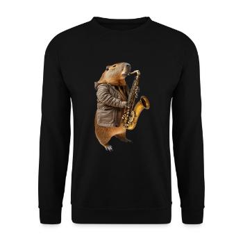 Capybara Saxophon - Unisex Pullover - Schwarz - Vorne - Alina (178cm) & Michal (187cm)