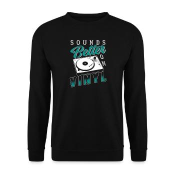 Platte Musik Old School Vinyl Geschenk - Unisex Pullover - Schwarz - Vorne - Alina (178cm) & Michal (187cm)