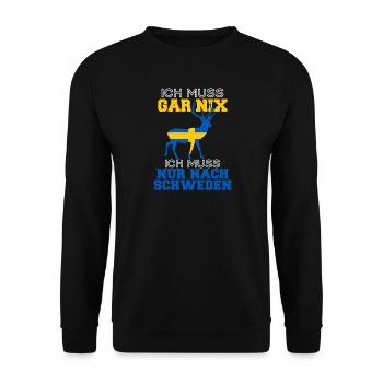 Ich Muss Gar Nichts Ich Muss Nur Nach Schweden - Unisex Pullover - Schwarz - Vorne - Alina (178cm) & Michal (187cm)