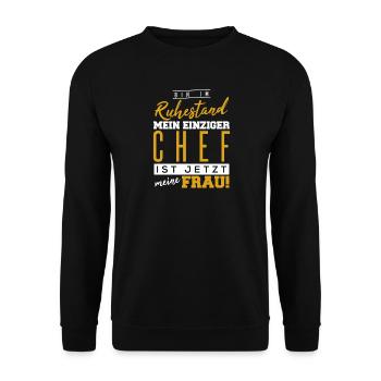 Herren Witziges Bin im Ruhestand T-Shirt I Rentner - Unisex Pullover - Schwarz - Vorne - Alina (178cm) & Michal (187cm)