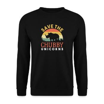 Save The Chubby Unicorns Shirt Vintage Nashorn - Unisex Pullover - Schwarz - Vorne - Alina (178cm) & Michal (187cm)
