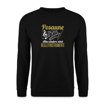 Musiker Posaune Shirt | Musikinstrument Geschenk - Unisex Pullover - Schwarz - Vorne - Alina (178cm) & Michal (187cm)