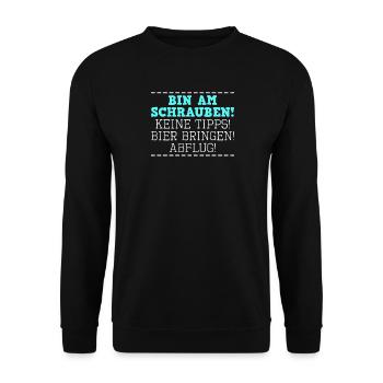 Herren Lustige Kfz-Mechaniker Sprüche - Unisex Pullover - Schwarz - Vorne - Alina (178cm) & Michal (187cm)