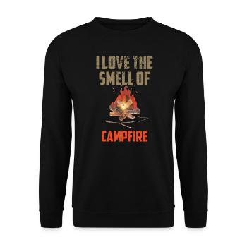 Camping Ich liebe den Geruch von Lagerfeuer Naturliebhaber - Unisex Pullover - Schwarz - Vorne - Alina (178cm) & Michal (187cm)