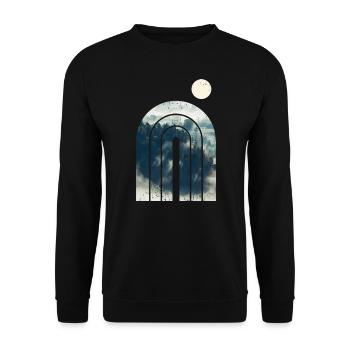 Geometrisches Design - Wald im Nebel - Unisex Pullover - Schwarz - Vorne - Alina (178cm) & Michal (187cm)