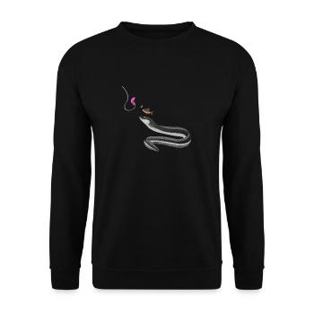 Aalrounder - Fishyworm - Eel Fishing - Unisex Sweatshirt - black - Front - Alina (178cm) & Michal (187cm)