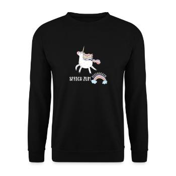 Sprich Regenbogen Einhorn Comic Unicorn Cool Shirt - Unisex Pullover - Schwarz - Vorne - Alina (178cm) & Michal (187cm)