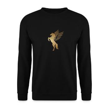 Goldenes Pferdemotiv mit Flügeln - Horse - Unisex Pullover - Schwarz - Vorne - Alina (178cm) & Michal (187cm)