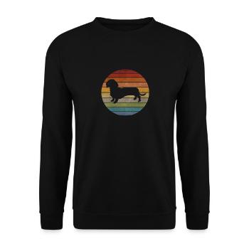 Vintage Dackel Design - Hunde Design - Unisex Pullover - Schwarz - Vorne - Alina (178cm) & Michal (187cm)