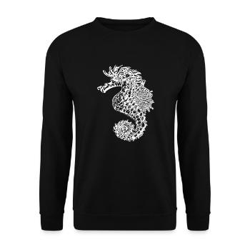 Niedliches Seepferdchen - Cooles Vintage Seepferd - Unisex Pullover - Schwarz - Vorne - Alina (178cm) & Michal (187cm)