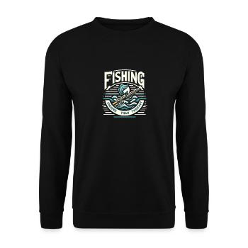 Fischen ist billiger als Therapie - Unisex Pullover - Schwarz - Vorne - Alina (178cm) & Michal (187cm)