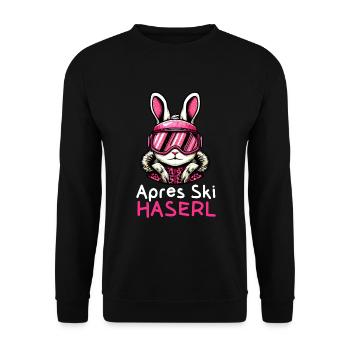 Apres Ski Haserl, Party für Ski Hasen auf Skihütte - Unisex Pullover - Schwarz - Vorne - Alina (178cm) & Michal (187cm)