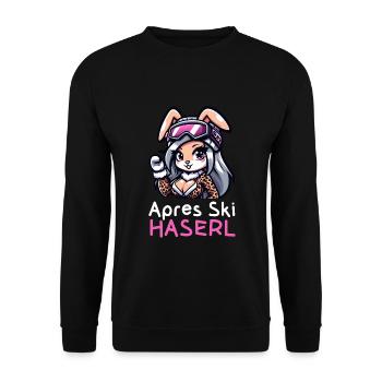 Apres Ski Haserl, Party für Ski Hasen für den JGA - Unisex Pullover - Schwarz - Vorne - Alina (178cm) & Michal (187cm)