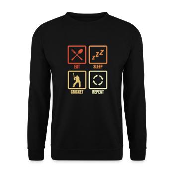 Essen Schlafen Cricket Wiederholen - Unisex Pullover - Schwarz - Vorne - Alina (178cm) & Michal (187cm)