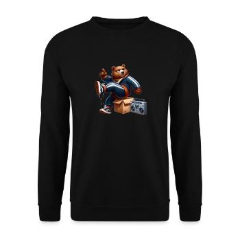 Un ours des années 80 faisant du breakdance à côté d’une boombox. - Sweat-shirt Unisexe - noir - Devant - Alina (178cm) & Michal (187cm)