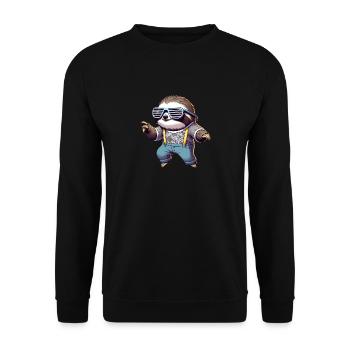 A 80s retro sloth with chill Vibes - Unisex Sweatshirt - black - Front - Alina (178cm) & Michal (187cm)