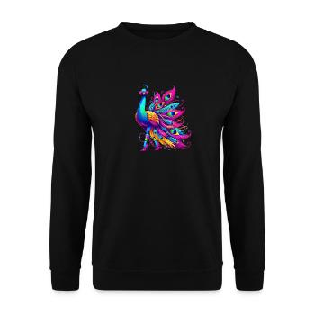 Vibrant illustration of a stylized peacock - Unisex Sweatshirt - black - Front - Alina (178cm) & Michal (187cm)