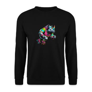 Farbenfrohe Illustration eines Nashorns - Unisex Pullover - Schwarz - Vorne - Alina (178cm) & Michal (187cm)