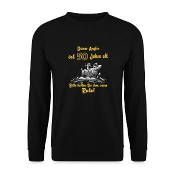 FID - Dieser Angler ist 50 Jahre alt - bitte - Unisex Pullover - Schwarz - Vorne - Alina (178cm) & Michal (187cm)