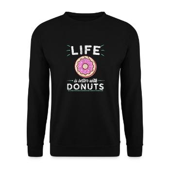 Donut Donuts Süß Pink Geschenk Essen Nachspeise - Unisex Pullover - Schwarz - Vorne - Alina (178cm) & Michal (187cm)