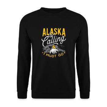 Alaska is Calling I must go - USA Urlaub - Unisex Pullover - Schwarz - Vorne - Alina (178cm) & Michal (187cm)