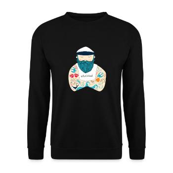 Meer, Salz und Liebe I Skandinavischer Seemann - Unisex Pullover - Schwarz - Vorne - Alina (178cm) & Michal (187cm)