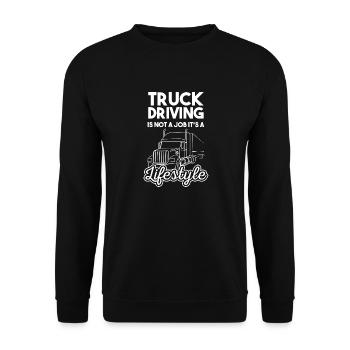 Trucker LKW Truck Laster Lastwagen - Unisex Pullover - Schwarz - Vorne - Alina (178cm) & Michal (187cm)