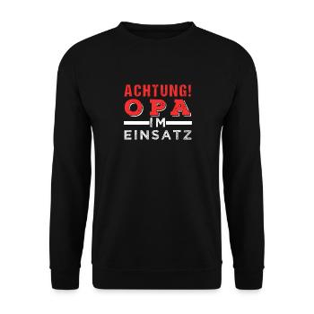 Achtung! Opa im Einsatz - Unisex Pullover - Schwarz - Vorne - Alina (178cm) & Michal (187cm)