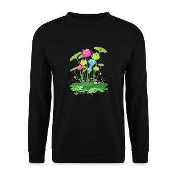 bunte Seerosen Blumen - Unisex Pullover - Schwarz - Vorne - Alina (178cm) & Michal (187cm)