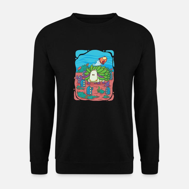 Leaf-sheep-snail visits underwater city - Unisex Sweatshirt - black