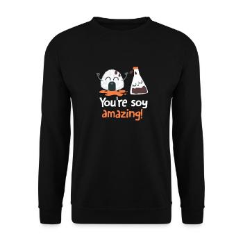 Sushi Soja Geschenkidee - Unisex Pullover - Schwarz - Vorne - Alina (178cm) & Michal (187cm)