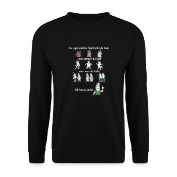 Peu importe la couleur de votre peau, je déteste tout le monde! - Sweat-shirt Unisexe - noir - Devant - Alina (178cm) & Michal (187cm)
