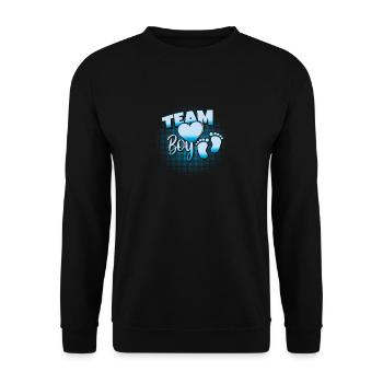 It's a Boy, Team Blue, Gender Reveal Outfit - Unisex Pullover - Schwarz - Vorne - Alina (178cm) & Michal (187cm)