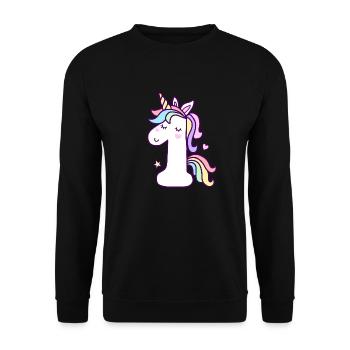1er anniversaire Licorne 1 an bébé - Sweat-shirt Unisexe - noir - Devant - Alina (178cm) & Michal (187cm)