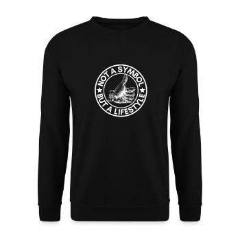 Daumen hoch / positiv - eine Lifestyle - Unisex Pullover - Schwarz - Vorne - Alina (178cm) & Michal (187cm)