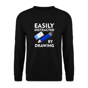 Abgelenkt durch Zeichnen eines lustigen - Unisex Pullover - Schwarz - Vorne - Alina (178cm) & Michal (187cm)
