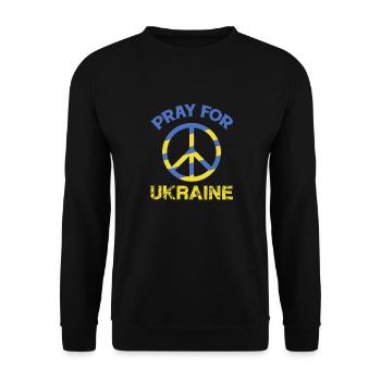 Pray for Ukraine Friedenssymbol in blau und gelb - Unisex Pullover - Schwarz - Vorne - Alina (178cm) & Michal (187cm)