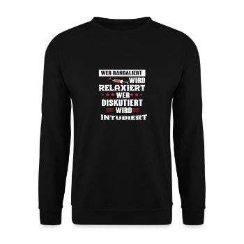 Witziger Spruch im Krankenhaus - Unisex Pullover - Schwarz - Vorne - Alina (178cm) & Michal (187cm)