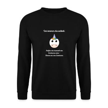 Sei ein Einhorn - Unisex Pullover - Schwarz - Vorne - Alina (178cm) & Michal (187cm)