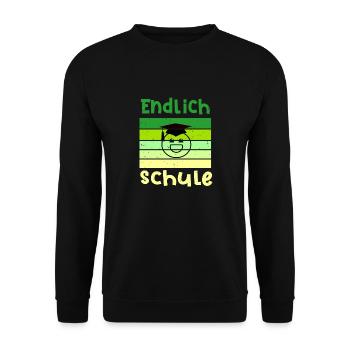 Endlich in die Schule Smile Schulbeginn T shirt - Unisex Pullover - Schwarz - Vorne - Alina (178cm) & Michal (187cm)