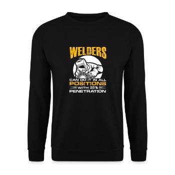 Welders Can Do It In All Positions – Funny Welder - Unisex Pullover - Schwarz - Vorne - Alina (178cm) & Michal (187cm)